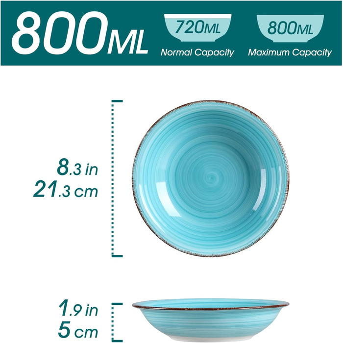 Керамограніт для тарілок для торта vancasso, плоска тарілка BONITA з 6 предметів, набір десертних тарілок для тарілок з макаронами Ø 18,8 см (8,3 дюйма, синя серія01)