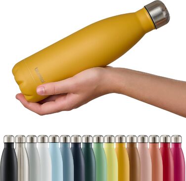 Пляшка для води Blumtal з нержавіючої сталі - Герметична ізольована пляшка - Пляшка для води без бісфенолу А для гарячого та холодного використання - Двостінна ізольована пляшка - Ізоляційна пляшка, стійка до іржі, дерево/срібло (12 - Гостра гірчиця - Жов