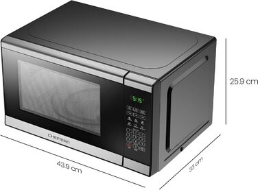 Мікрохвильова піч Chefman 20 л 800 Вт 6 попередньо встановлених налаштувань 10 рівнів потужності Цифровий дисплей Еко-режим Функція пам&39яті Вимкнення звуку Блокування від дітей Нержавіюча сталь