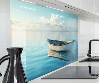 Кухонний фартух Timalo зі скляним виглядом Північне море, очерет, захід сонця, океан, солома 2-мм акрилове скло Бризкозахисна стінка для плити, скляний кухонний фартух, акрилові скляні стінові панелі, захисна панель для фартуха (280 x 58 см, 302- Весловий