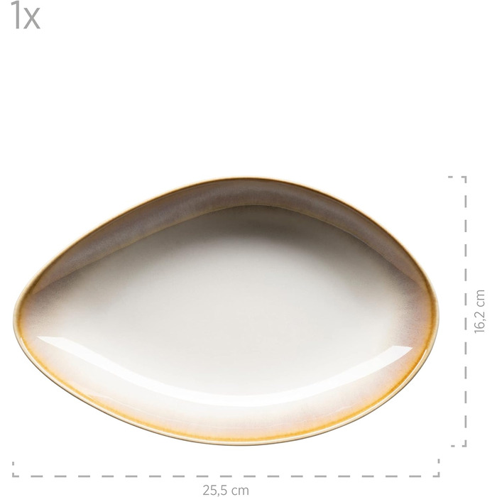 Сучасний набір посуду на 4 персони з унікальною формою та градієнтом кольорів від кремово-білого, вінтажний вигляд із 16 предметів, керамограніт (сервірувальні миски, бежевий), 931991, La Sinfonia