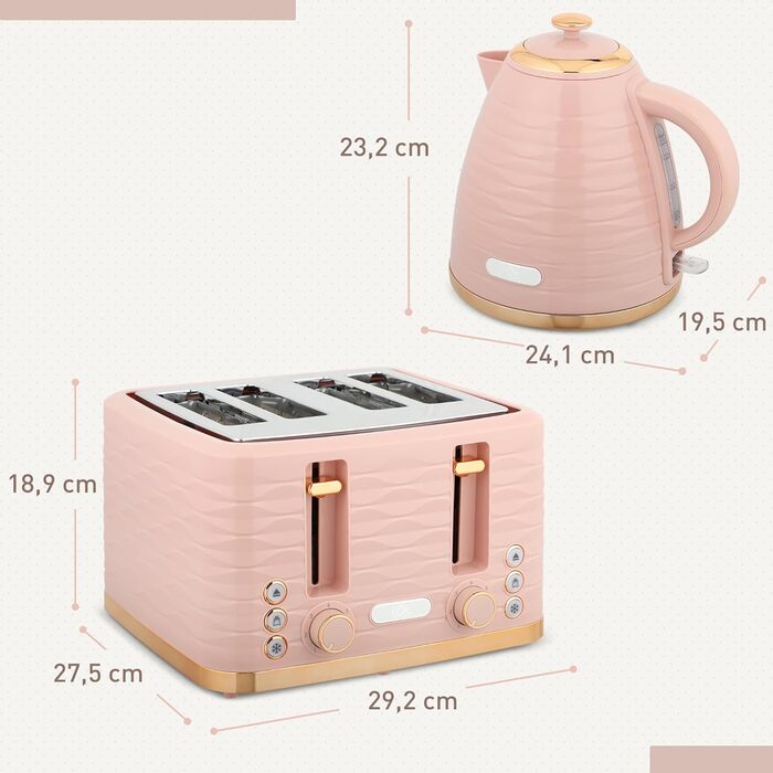 Набір для сніданку HOMCOM Kettle Toaster Set з чайником 1,7 л, тостером на 4 скибочки, 2200 Вт, 7 рівнів підрум&39янення, розморожуванням, розігрівом та лотком для крихт, термостатом Otter, кремово-білим (рожевим)