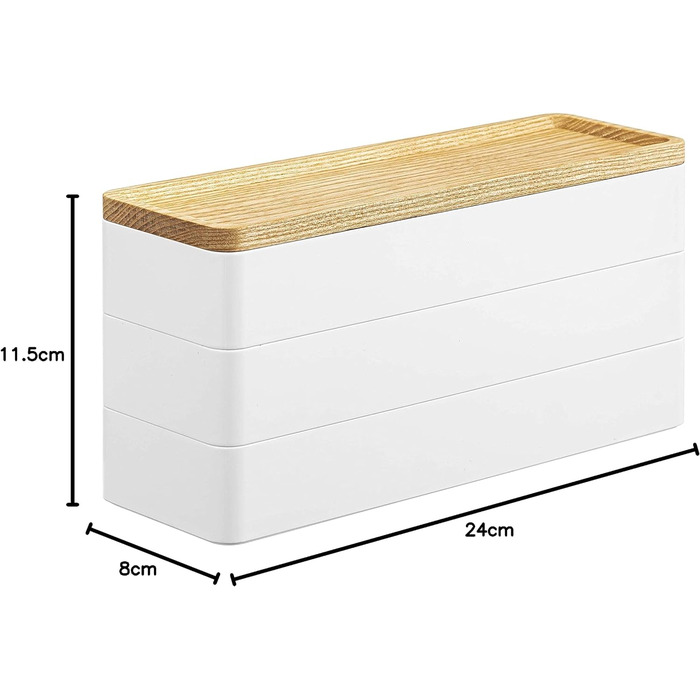 Тонкая шкатулка для ювелирных изделий с крышкой и 3 уровнями, белый, АБС-смола/дерево, минималистичный дизайн, 5811 RIN