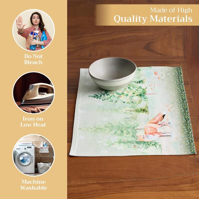 Бавовняні килимки, набір з 4 шт. , декоративні килимки, пасхальні килимки, що миються, для свят, вечерь, весни, літа (33 см x 48 см) (22 - Зимові ранки), 39Hermine, 100