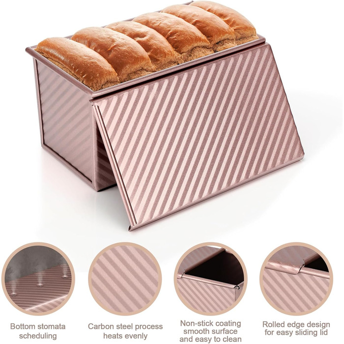 Форма для выпечки тостов с крышкой 21,3 x 11 x 11,5 см, розовое золото Farerkass