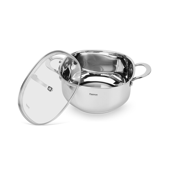 Каструля Fissman EXCLUSIVE PRO 24x12 см / 5,3 л зі скляною кришкою нержавіюча сталь (5542)