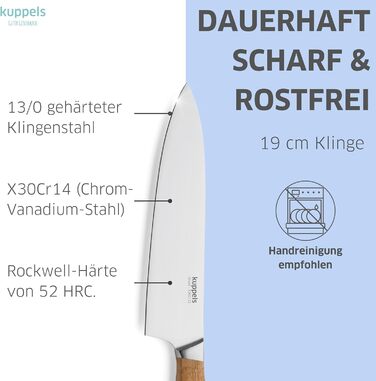 Набір кухонних ножів Kuppels WOOD, 3 предмети шеф-ніж, ніж універсальний та ніж для овочів з ручкою з акації, надзвичайно гострі ножі з хромо-ванадієвої сталі, професійний набір для мяса та овочів (шеф-ніж)