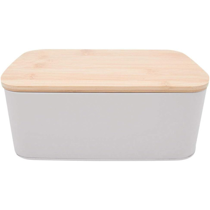 Хлібниця Zeller 25377 з бамбуковою кришкою, металева, матова, приблизно 42,5 x 23 x 13 см, хлібниця з вентиляційними отворами, для зберігання хліба, прямокутний контейнер для хліба, проста хлібниця в сучасному кольорі (сіро-коричневий, 31 x 18 x 12,5 см)