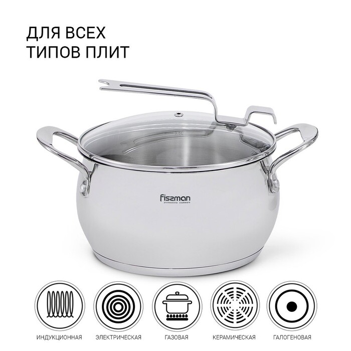Каструля Fissman VITA 20x11,5 см 3,5 л зі скляною кришкою нержавіюча сталь (5216)