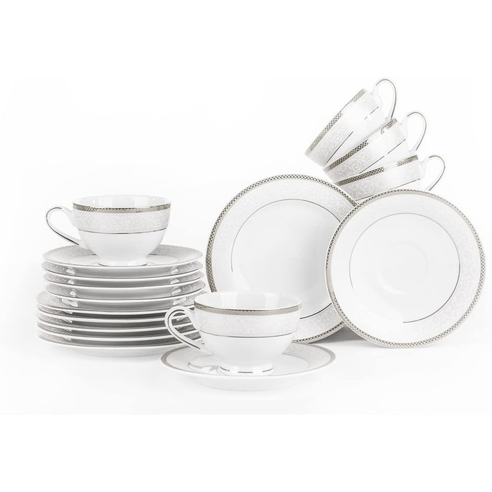Набір чашок Konsimo 21 предмет - Набір чашок для капучино - порцеляна - можна мити в посудомийній машині - 6 осіб (Martha Platinum, 18 предметів)