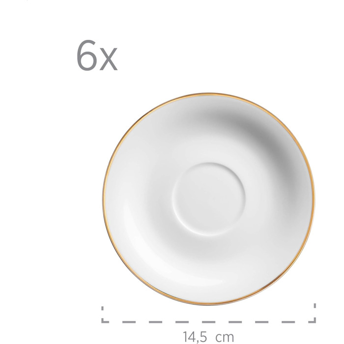 Професійний набір обідніх тарілок для 6 осіб у білому кольорі з порцеляною з 12 предметів (золотий обідок, кавовий сервіз), 931533