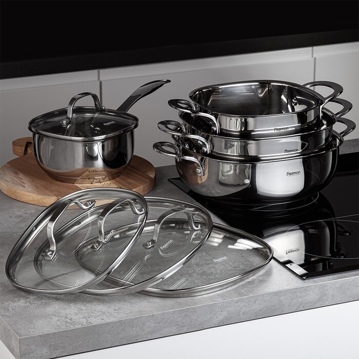 Ківш Fissman EXCLUSIVE PRO 16x8 см / 1,5 л зі скляною кришкою нержавіюча сталь (5540)