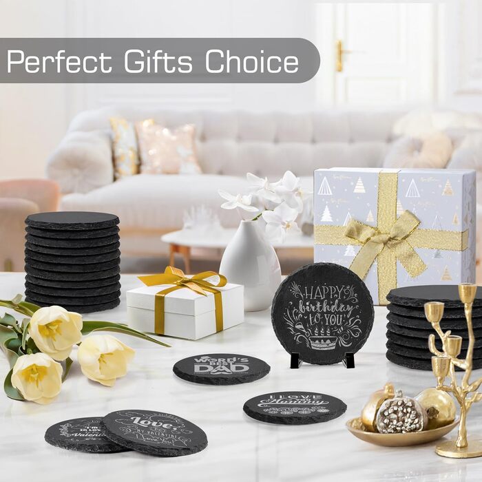 Набір із 12 круглих підставок із натурального сланцю WEWINK PLUS