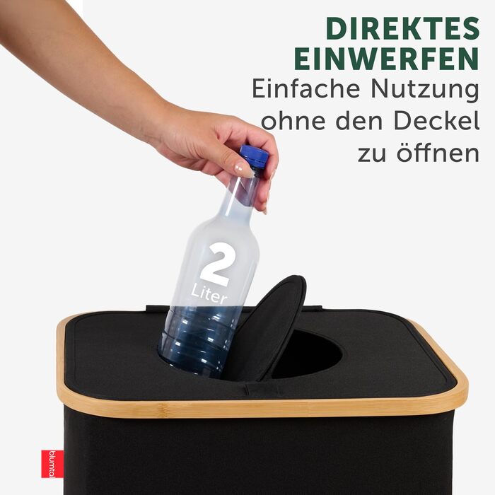 Контейнер для збору пляшок Blumtal Deposit 150 л з 2 відділеннями - Бамбуковий органайзер для пляшок - Збірник порожніх пляшок - Збірник пляшок - Контейнер для збору порожніх пляшок з отвором - Збірник пляшок (чорний, Збірник пляшок - 100 л)