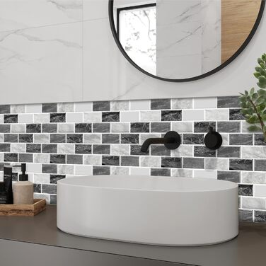 Мозаїчна плитка з клеєм, Наклейки на плитку, Настінна плитка, Клейка плитка Metro, Самоклеюча імітація плитки для кухні та ванної кімнати - Штука, (30,5 x 30,5 см) (10, Мозаїчний вигляд), 3D