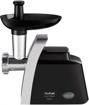 Tefal М'ясорубка HV1 7in1, 1400Вт, 1.7кг/хв, 2 решітки, насадка для ковбас, томатів, 3 терки, пластик, чорний