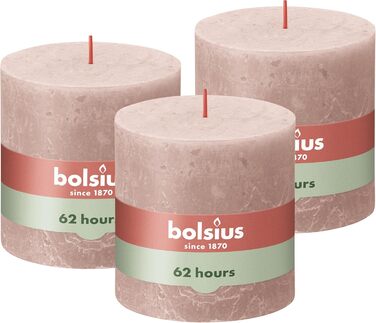 Свічка Bolsius Rustic Pillar XXL - 3 шт. и - 10 x 10 см - Декоративні побутові свічки - Час горіння 62 години - Без запаху - Містить натуральний рослинний віск - Без пальмової олії (світло-рожева)