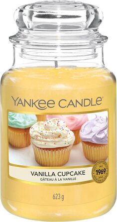 Ароматична свічка Yankee Candle у скляній банці (велика), свічка з тривалим часом горіння до 150 годин, ідеальні подарунки для жінок (Ванільний капкейк)