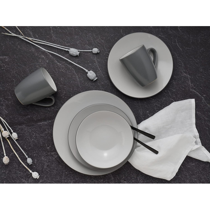 Набір посуду на 4 персони, 16 предметів, сірий/білий, Cool Grey Creatable