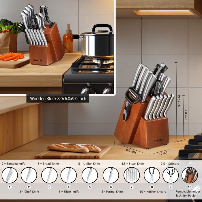 Набор ножей 18 предметов из нержавеющей стали RAXCO