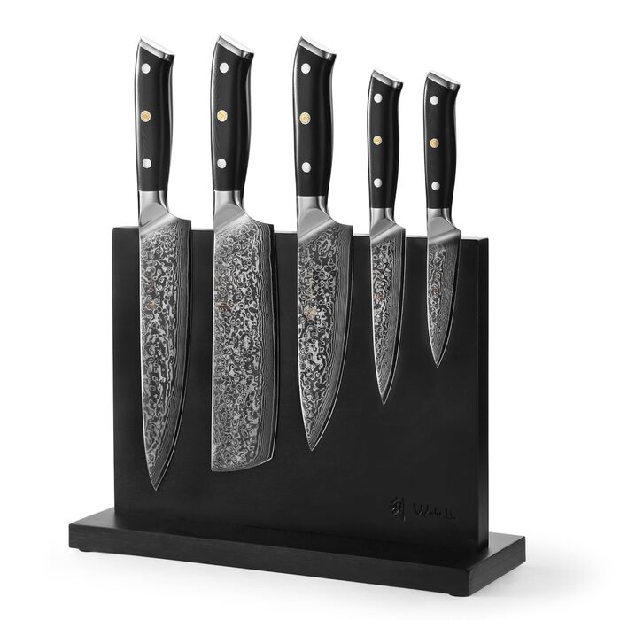 Кулінарний набір ножів з дамаської сталі Sycamore, 6 предметів 67 шарів, ядро з VG10, твердість 60 2 HRC, ручки з клена, хлібний ніж із серрейторною заточкою, магнітний тримач для ножів, професійні кухонні ножі для точного нарізання (Елітна кухня)