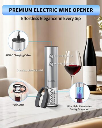 Електричний акумуляторний відкривач для вина з ножем для фольги CIRCLE JOY