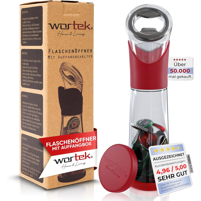 Відкривачка для пляшок з контейнером для кришок червона wortek
