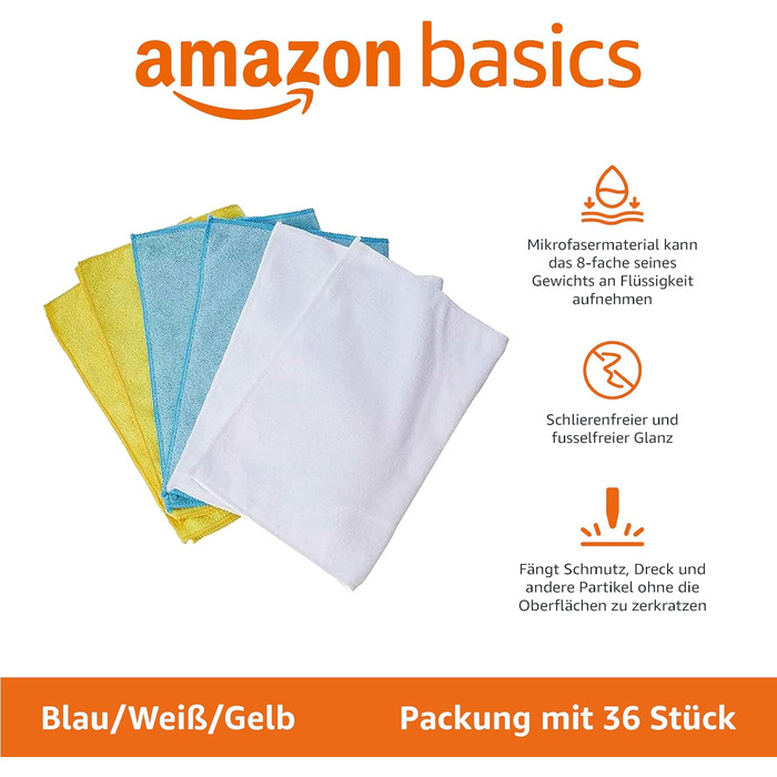 Серветка для прибирання з мікрофібри 36 шт 30,5 x 40,6 см Amazon Basics