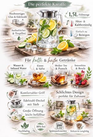 Скляний графін з кришкою 1,5 л WOODFLAME DECO AND MORE