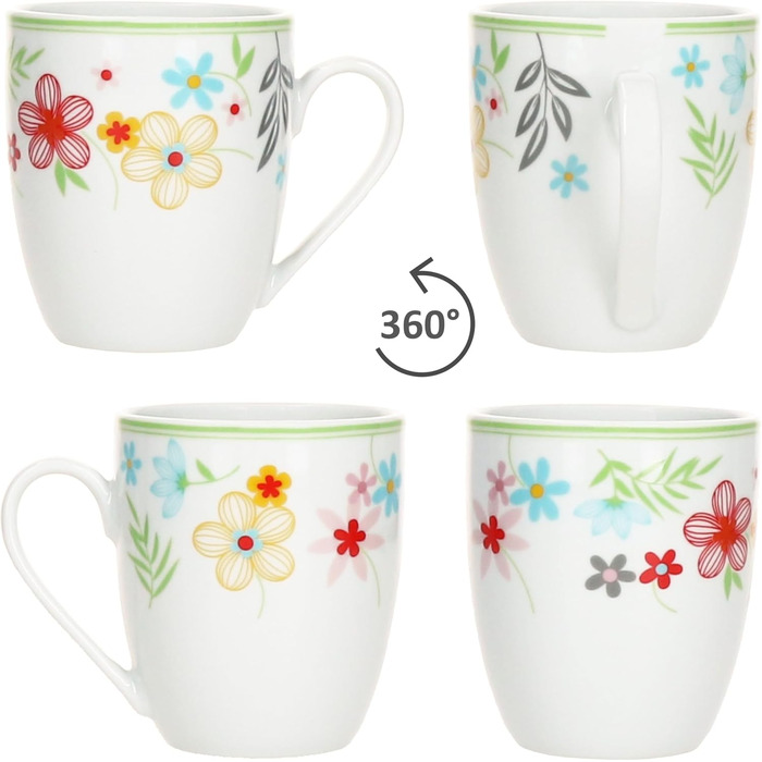 Набір із 6 тарілок для торта MamboCat Variant Floral Барвисті порцелянові тарілки для сніданку на 6 осіб Барвисті маленькі тарілки для салату, десерту та інших страв на сніданок, обід, каву та вечерю (кавові кружки)