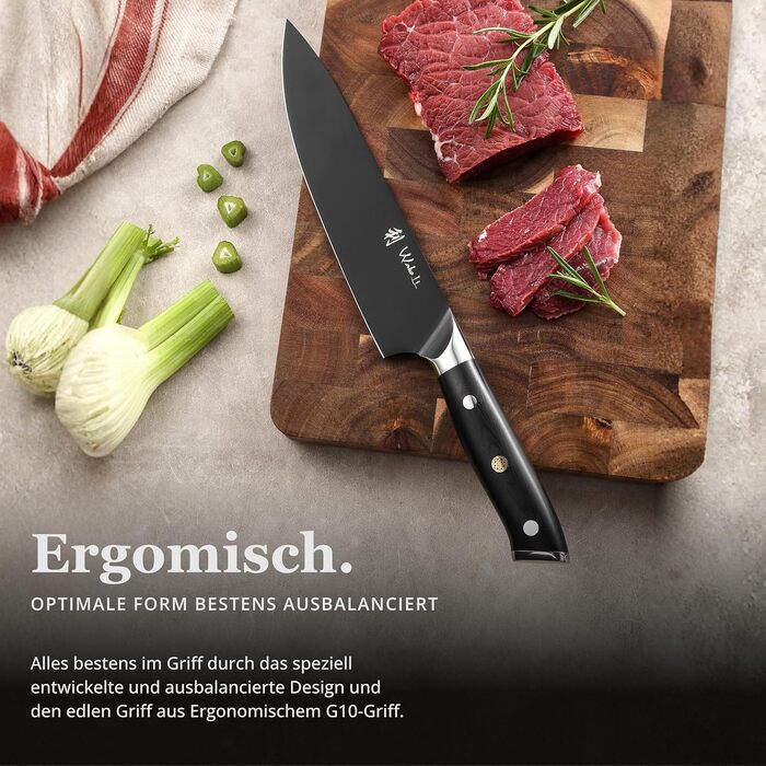 Набор ножей Wakoli Titanium Noir (5 предметов) в магнитном блоке профессиональный кухонный набор с лезвиями из нержавеющей стали (12,521 см), черным покрытием. Включает нож шеф-повара.