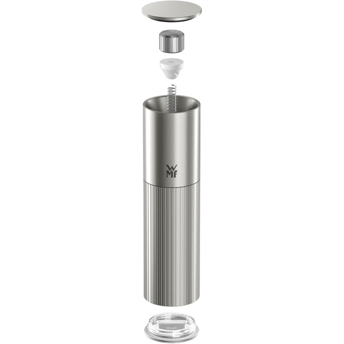 Млинок для спецій WMF Signature Pro, керамічний млинок, регульований рівень помелу, легке наповнення, млинок для солі та перцю, магнітна кришка для захисту аромату, нержавіюча сталь, 0604036030