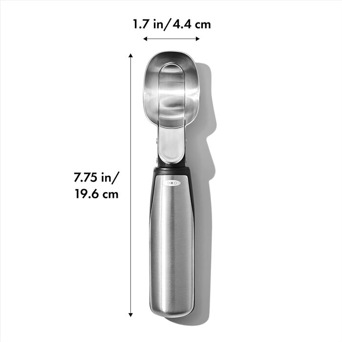 Ергономічна ложка для морозива OXO Good Grips з ежектором нержавіюча сталь 11,7 x 26,7 см, курок (вигнута, сталь)