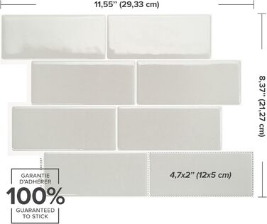 Наклейки для плитки, що самоклеяться - упаковка з 5 аркушів 29,36 см x 21,29 см - 3D самоклеючі ПВХ наклейки для плитки та фартуха для кухні, ванної кімнати та стін, кольорова та водонепроникна плитка (Cassandra Grey)
