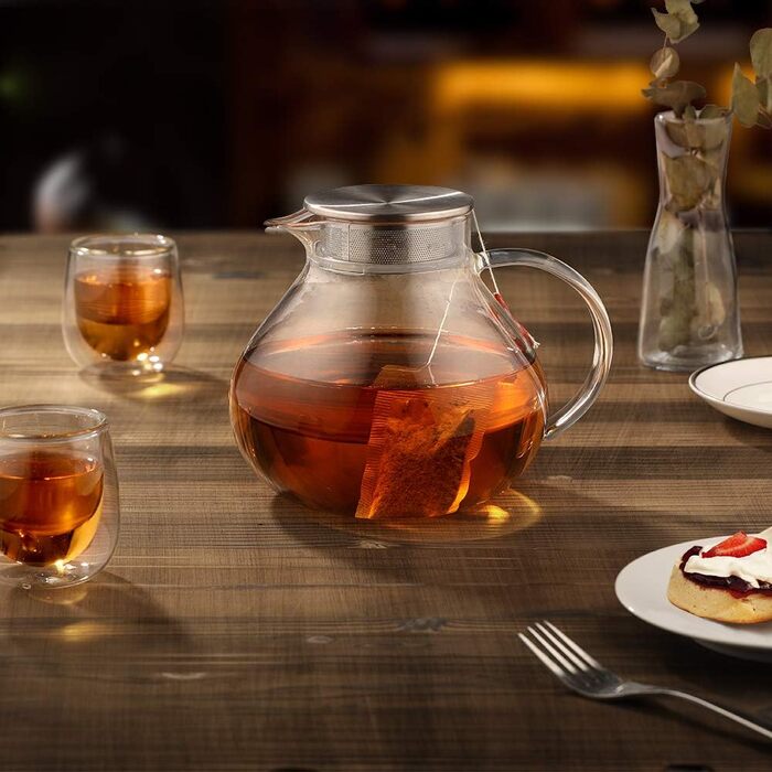 Чайник заварювальний скляний з фільтром для чаю 1,4 л, сріблястий Ecooe