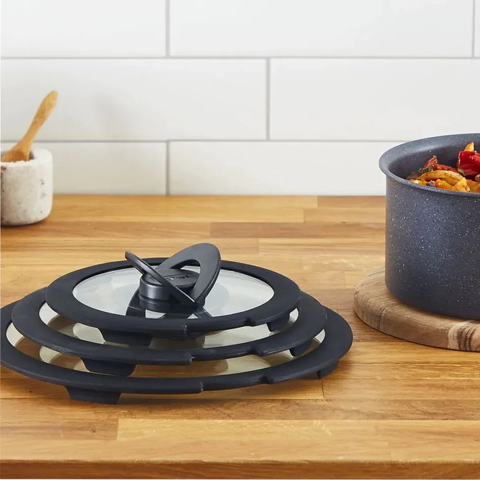 Набор стеклянных крышек Tefal Ingenio, 16см, 18см, 20см, стекло, пластик, черный