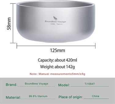 Титанова миска для кемпінгу 420 мл iBasingo