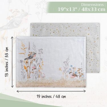 Бавовняні килимки, набір з 4 шт. , декоративні килимки, пасхальні килимки, що праються, для свят, вечерь, весни, літа (33 см x 48 см) (037 - Лугові квіти - Бежевий), 39Hermine, 100