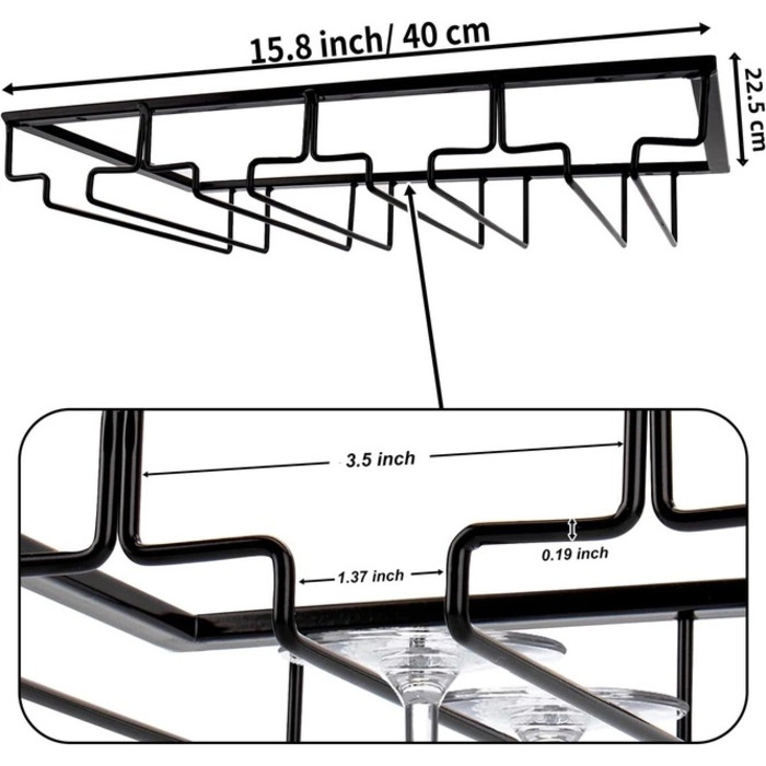 Держатель для бокалов подвесной металлический, 4 ряда для 8 бокалов