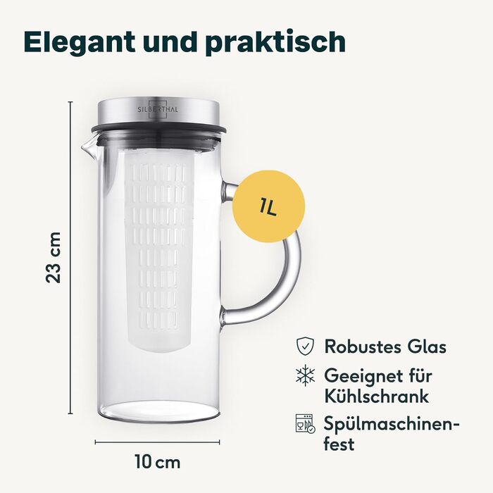 Набір із 2 скляних графинів 1 л з вставкою для фруктів Silberthal