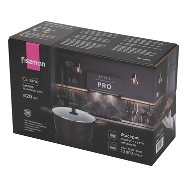 Кастрюля Fissman 20x10 см/2,6 л CUISINE со стеклянной крышкой алюминий с антипригарным покрытием (14592)