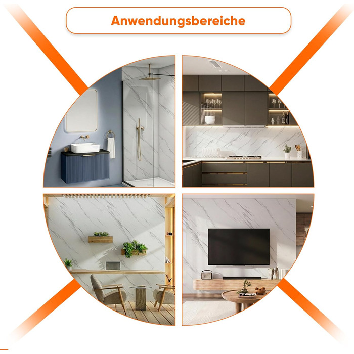 Стінові панелі IZODEKOR під мармур 60x120 см Панель для кухонного фартуха ПВХ-облицювання стін для кухні, ванної кімнати Бризкозахисний екран для кухні Водонепроникний та термостійкий ( панель, новий колір Ice Berg Grey)