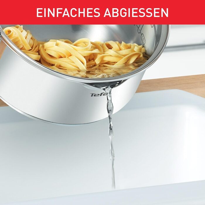 Каструля Tefal Duetto A70542 виготовлена з високоякісної нержавіючої сталі 18/10, градуйована, з кришкою, підходить для всіх типів плит, включаючи індукційні (Guisera 16 см)