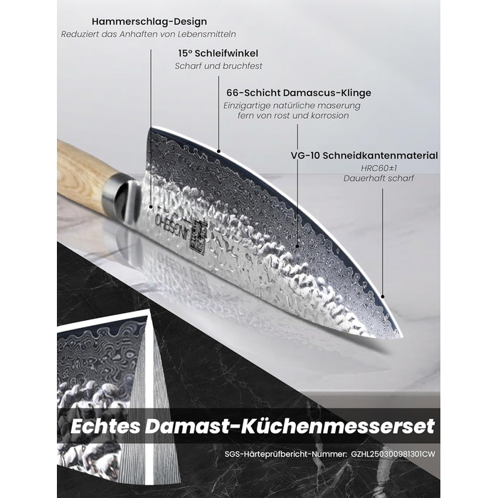 Японський набір ножів з дамаської стал Jingseiho