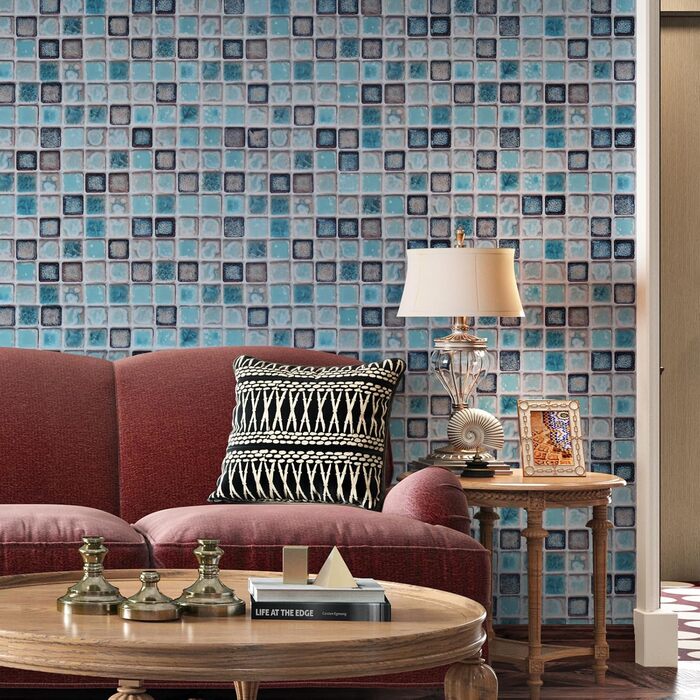 Синие самоклеящиеся пленки для кухни водонепроницаемые 300 х 40 см Yullpaper