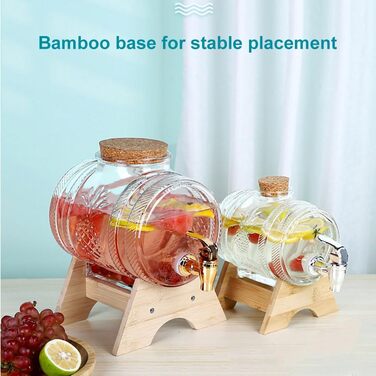 Диспенсер для напоїв скляний з краном та дерев'яною підставкою 5 л Generisch