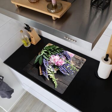 Фартух для плити, кухонний фартух, вініл, 78x52 см, декор для кухні, облицювання стіни, кришка для плити - сіро-чорний (квітковий - вінтажний, 51,6Д x 57,6Ш см)