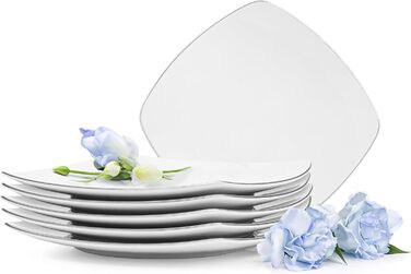 Консимо. Тарелки для завтрака на 6 персон - Набор из 6 тарелок для торта - Фарфоровые десертные тарелки - CARLINA Modern Маленькие тарелки - 19x19 см - (Платиновые края)