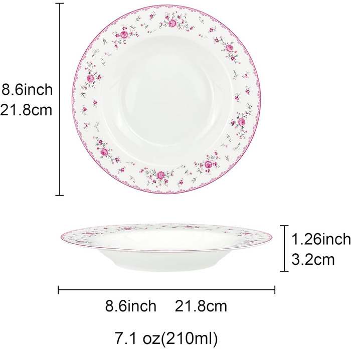 Набір обідніх тарілок fanquare з 4 плоских тарілок з білого порцеляни Ø 275 мм, Royal Vintage, рожеві квіти, для кейтерингу та домашнього використання, обідня тарілка 10,8 дюйма (миска для супу 8,6 дюйма)