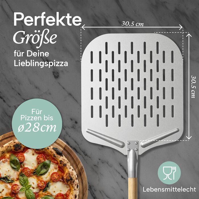 Лопатка для піци 30,5 x 30,5 см перфорована з дерев'яною ручкою 24,5 см Blumtal